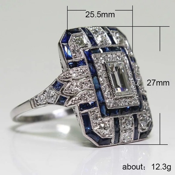 New Women’s 925 Silver Royal Blue Diamond Ring - Picture 6 of 6